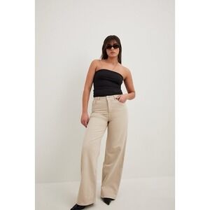 NA-KD Wide Leg Jeans Women's 24 X 32 High Waist Beige Cream Pants Y2K Festival